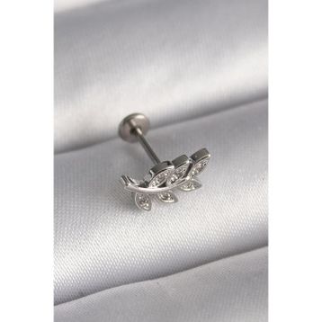 Clariss 316L Çelik Gümüş Renk Dal Model Zirkon Taş Detaylı Tragus Piercing