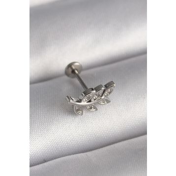 Clariss 316L Çelik Gümüş Renk Dal Model Zirkon Taş Detaylı Tragus Piercing