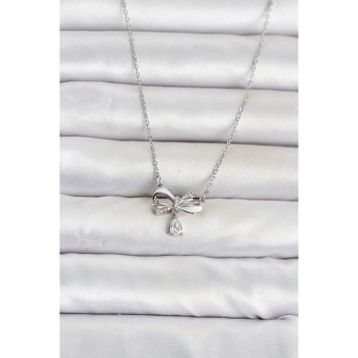 Clariss 316L Çelik Gümüş Renk Zincir Zirkon Taşlı Fiyonk Model Sallantı Detay Kadın Kolye