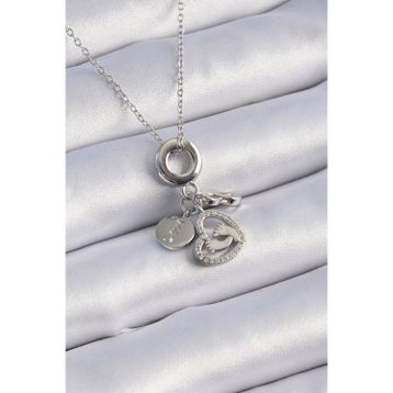 Clariss 316L Çelik Gümüş Renk Zirkon Taş Detay Kalp Model Charm Kadın Kolye