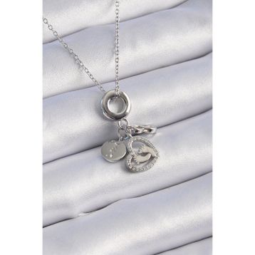 Clariss 316L Çelik Gümüş Renk Zirkon Taş Detay Kalp Model Charm Kadın Kolye