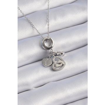 Clariss 316L Çelik Gümüş Renk Zirkon Taş Detay Kalp Model Charm Kadın Kolye