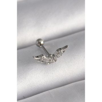 Clariss 316L Çelik Gümüş Renk Zirkon Taş Detay Kanat Model Tragus Piercing