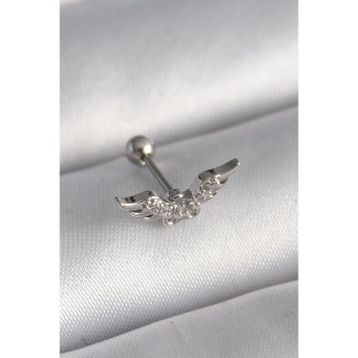 Clariss 316L Çelik Gümüş Renk Zirkon Taş Detay Kanat Model Tragus Piercing