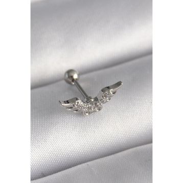 Clariss 316L Çelik Gümüş Renk Zirkon Taş Detay Kanat Model Tragus Piercing