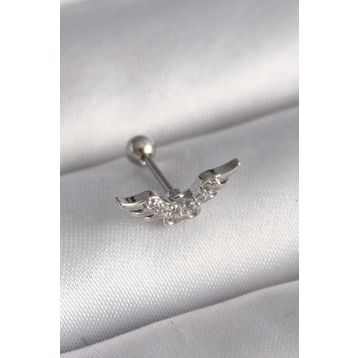 Clariss 316L Çelik Gümüş Renk Zirkon Taş Detay Kanat Model Tragus Piercing