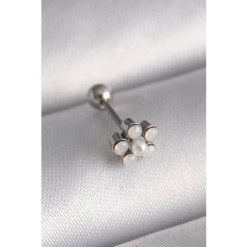 Clariss 316L Çelik Gümüş Renk Zirkon Taşlı Çiçek Model Tragus Piercing