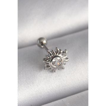 Clariss 316L Çelik Gümüş Renk Zirkon Taşlı Güneş Tragus Piercing