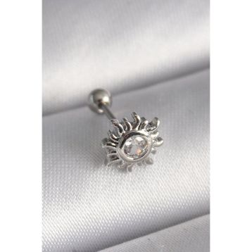 Clariss 316L Çelik Gümüş Renk Zirkon Taşlı Güneş Tragus Piercing