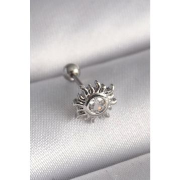 Clariss 316L Çelik Gümüş Renk Zirkon Taşlı Güneş Tragus Piercing