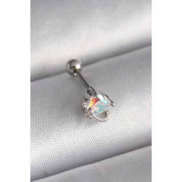 Clariss 316L Çelik Gümüş Renk Zirkon Taşlı Kalp Tragus Piercing