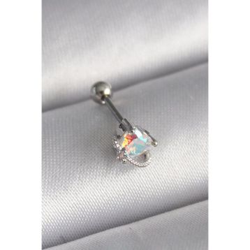 Clariss 316L Çelik Gümüş Renk Zirkon Taşlı Kalp Tragus Piercing