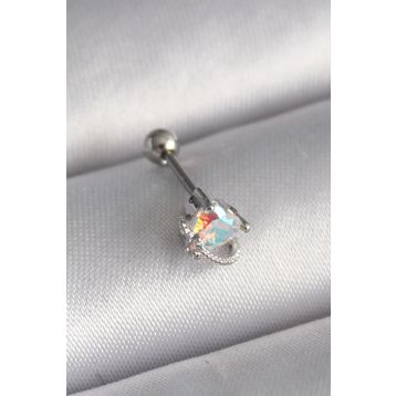 Clariss 316L Çelik Gümüş Renk Zirkon Taşlı Kalp Tragus Piercing