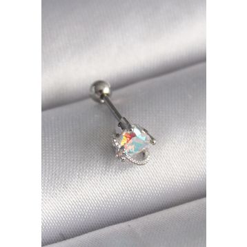 Clariss 316L Çelik Gümüş Renk Zirkon Taşlı Kalp Tragus Piercing