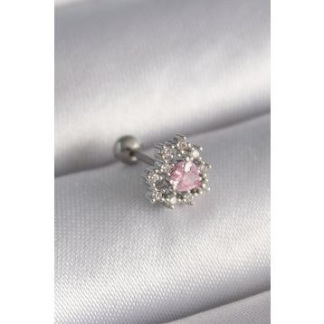 Clariss 316L Çelik Gümüş Renk Zirkon Taşlı Kalp Tragus Piercing