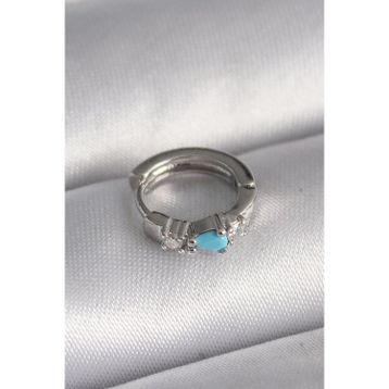 Clariss 316L Çelik Gümüş Renk Zirkon Taşlı Mavi Boncuk Detay Tragus Piercing