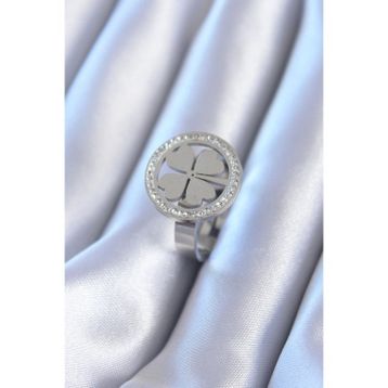 Clariss 316L Çelik Gümüş Renk Zirkon Taşlı Yonca Model Kadın Yüzük