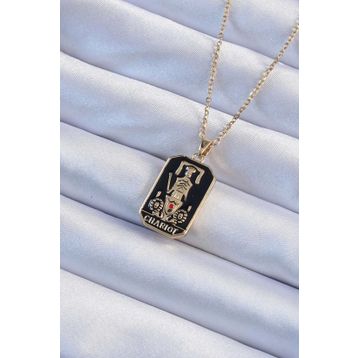 Clariss 316L Çelik Zincir Altın Renk Siyah Mineli Tarot Kolye