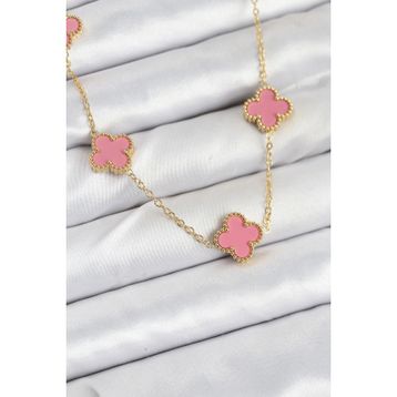 Clariss 316L Çelik Zincir Gold Pembe Renk Yonca Kadın Kolye