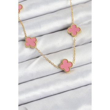 Clariss 316L Çelik Zincir Gold Pembe Renk Yonca Kadın Kolye