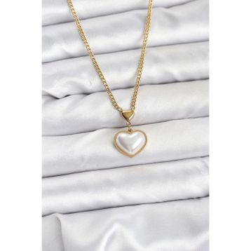 Clariss 316L Çelik Zincir Gold Renk Bombeli Kalp Model Kadın Kolye