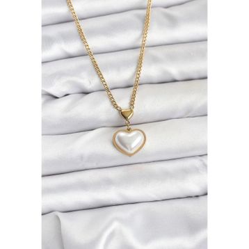 Clariss 316L Çelik Zincir Gold Renk Bombeli Kalp Model Kadın Kolye