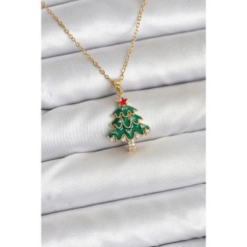 Clariss 316L Çelik Zincir Gold Renk Çam Ağacı Model Yılbaşı Temalı Kadın Kolye