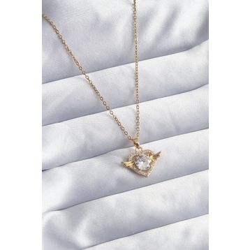Clariss 316L Çelik Zincir Gold Renk Zirkon Taşlı Kalp Model Kadın Kolye