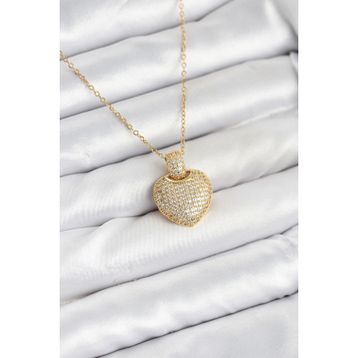 Clariss 316L Çelik Zincir Gold Renk Zirkon Taşlı Kalpli Kadın Kolye