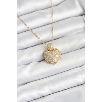 Clariss 316L Çelik Zincir Gold Renk Zirkon Taşlı Kalpli Kadın Kolye