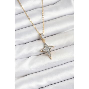 Clariss 316L Çelik Zincir Gold Renk Zirkon Taşlı Kutup Yıldızı Model Kadın Kolye