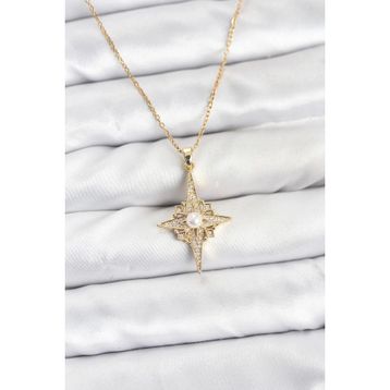 Clariss 316L Çelik Zincir Gold Renk Zirkon Taşlı Kutup Yıldızı Model Kadın Kolye