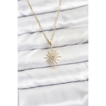Clariss 316L Çelik Zincir Gold Renk Zirkon Taşlı Kutup Yıldızı Model Kadın Kolye
