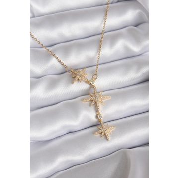 Clariss 316L Çelik Zincir Gold Renk Zirkon Taşlı Kutup Yıldızı Model Kadın Kolye