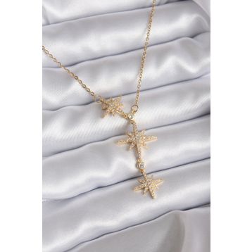 Clariss 316L Çelik Zincir Gold Renk Zirkon Taşlı Kutup Yıldızı Model Kadın Kolye