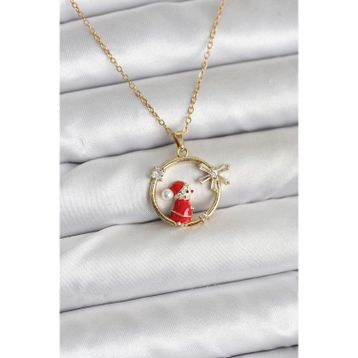 Clariss 316L Çelik Zincir Gold Zirkon Taşlı Yılbaşı Tema Kadın Kolye