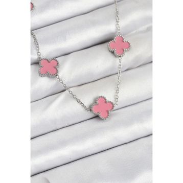 Clariss 316L Çelik Zincir Gümüş Pembe Renk Yonca Kadın Kolye