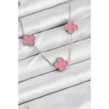 Clariss 316L Çelik Zincir Gümüş Pembe Renk Yonca Kadın Kolye