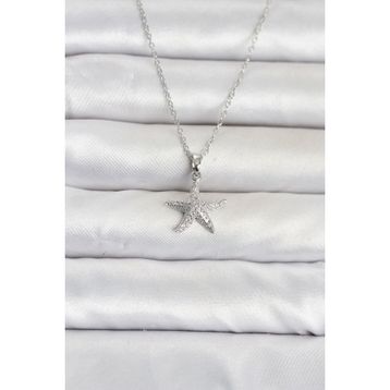 Clariss 316L Çelik Zincir Gümüş Renk Deniz Yıldızı Model Zirkon Taşlı Kadın Kolye