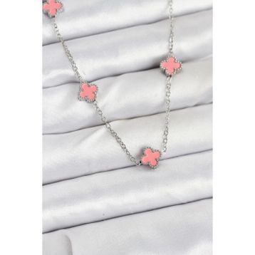 Clariss 316L Çelik Zincir Gümüş Renk Pembe Baby Boy Yonca Kadın Kolye