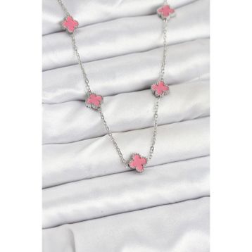 Clariss 316L Çelik Zincir Gümüş Renk Pembe Baby Boy Yonca Kadın Kolye