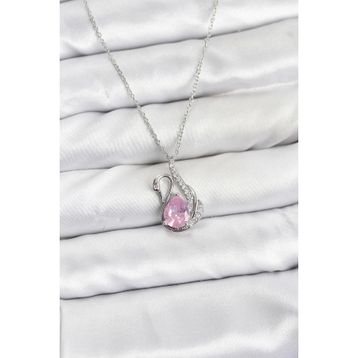 Clariss 316L Çelik Zincir Gümüş Renk Pembe Kuğu Model Zirkon Taşlı Kadın Kolye