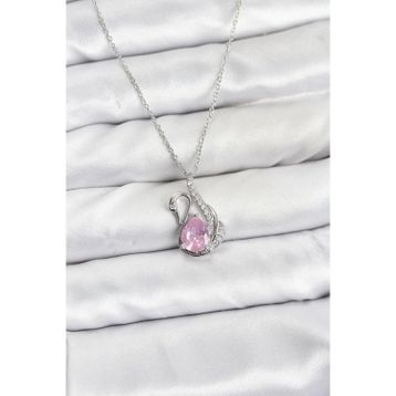 Clariss 316L Çelik Zincir Gümüş Renk Pembe Kuğu Model Zirkon Taşlı Kadın Kolye