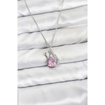 Clariss 316L Çelik Zincir Gümüş Renk Pembe Kuğu Model Zirkon Taşlı Kadın Kolye