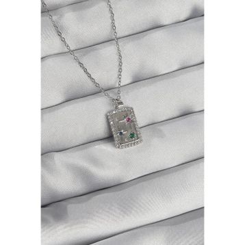Clariss 316L Çelik Zincir Gümüş Renk Renkli Zirkon Taşlı Vintage Kolye
