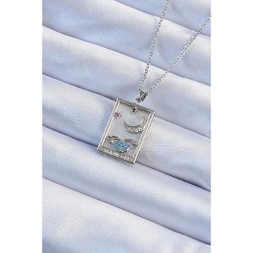 Clariss 316L Çelik Zincir Gümüş Renk Zirkon Taşlı Ay Figürlü Tarot Kolye