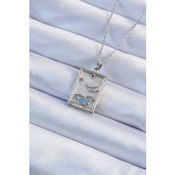 Clariss 316L Çelik Zincir Gümüş Renk Zirkon Taşlı Ay Figürlü Tarot Kolye