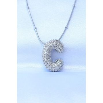 Clariss 316L Çelik Zincirli Zirkon Taşlı C Harfli Gümüş Renk Bubble Kolye