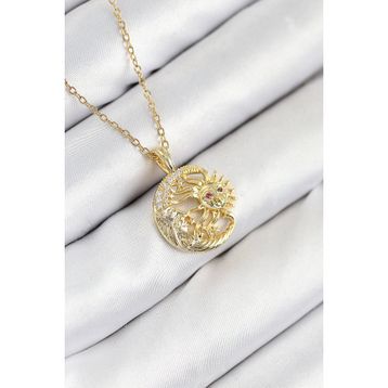 Clariss 316L Çelik Zirkon Taşlı Ay Ve Güneş Model Gold Renk Kadın Kolye