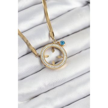 Clariss 316L Çelik Zirkon Taşlı Çeyrek Takılabilir Gold Renk Kadın Kolye